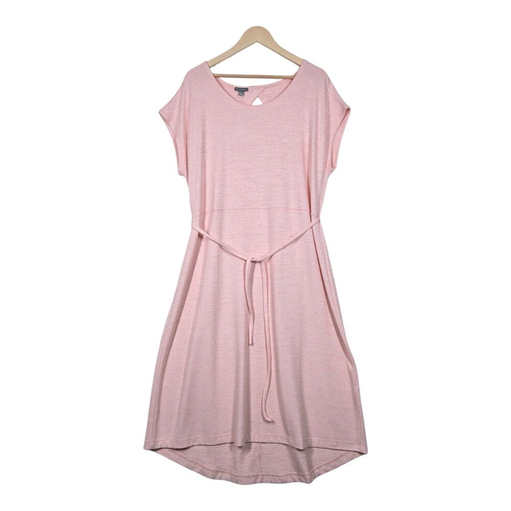 T by Talbots Dress XL Pink Soft Knit Tie Waist Keyhole Midi Casual Minimalist